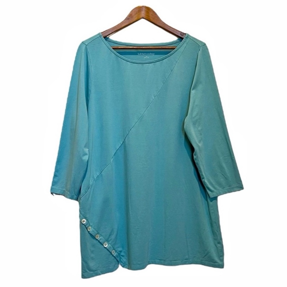 Soft Surroundings Top Blue Side Buttons Size 1X Cotton Modal Blend